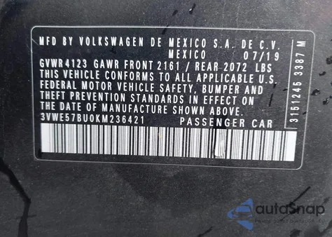 2019 Volkswagen Jetta 1.4T Sel from USA, damaged, VIN 3VWE57BU0KM236421